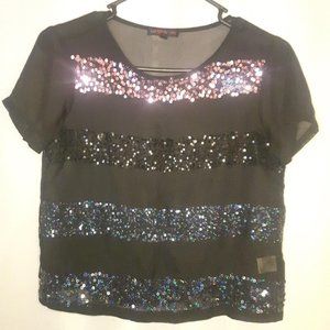 Material Girl Black Sheer Glitter Top Shirt Blouse Tee T-shirt size XS